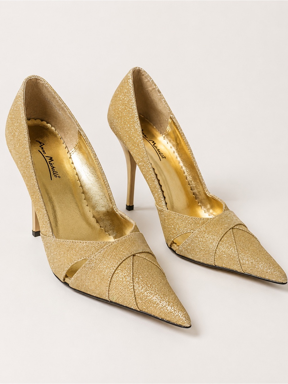 Anne Michelle Gold Glitter Pointed-Toe High Heels Women’s 8